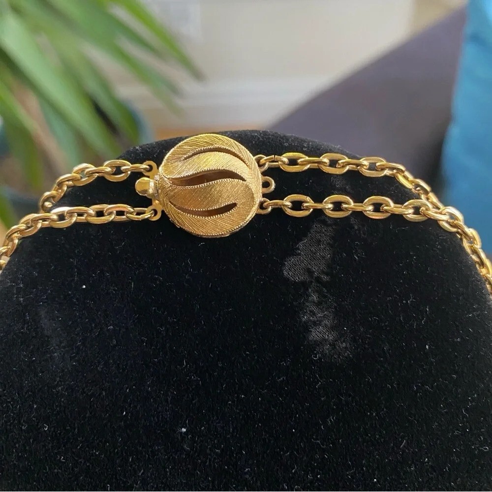 Vintage Multilayer Intricate Gold Tone Necklace with Large Pendant - Picture 16 of 16